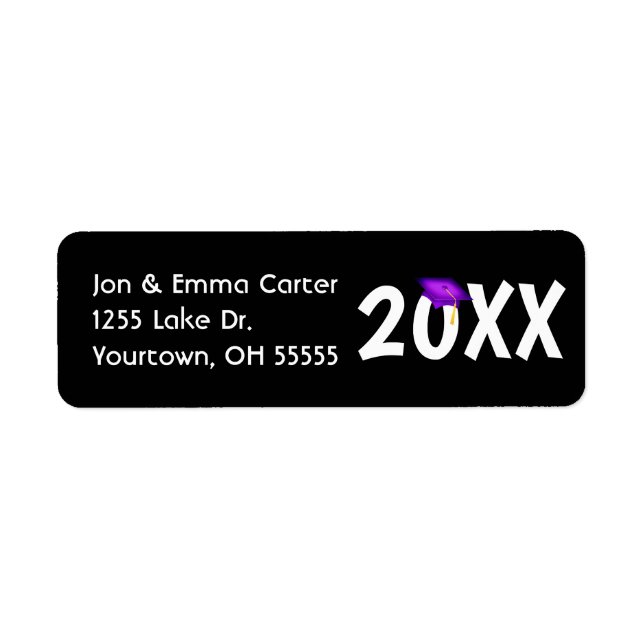 Etiqueta Graduación de tapón púrpura y de acero dorado (Frente)