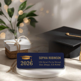 Etiqueta Graduación de tipografía de guión dorado azul mode