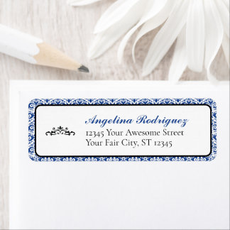 Etiqueta Graduación del patrón de damasco azul