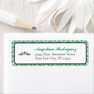 Etiqueta Graduación del patrón de damasco verde