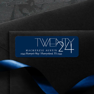 Etiqueta Graduación en blanco y naval   Pincel azul oscuro 