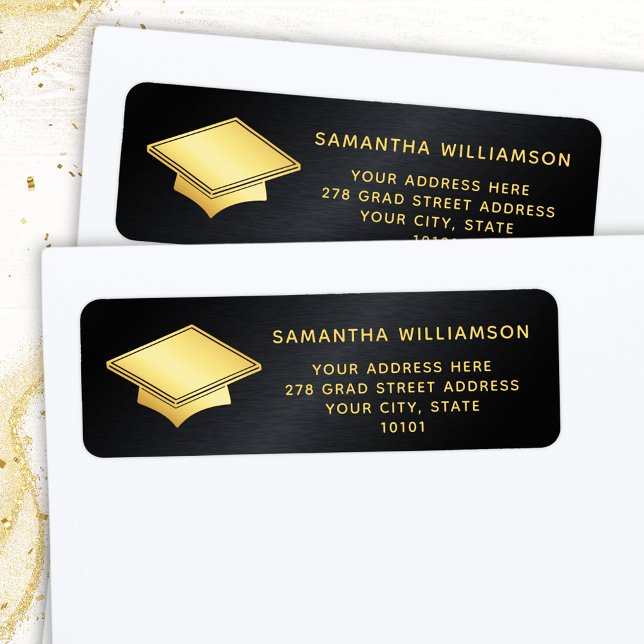 Etiqueta Graduación moderna personalizada en negro y oro (Subido por el creador)