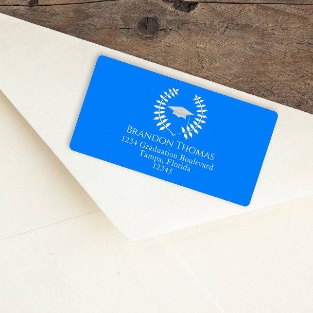 Etiqueta Graduación Mortarboard Modern Classic Azure Blue (Subido por el creador)