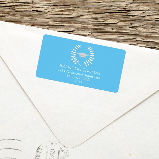 Etiqueta Graduación Mortarboard Moderno Elegante Luz Azul (Subido por el creador)