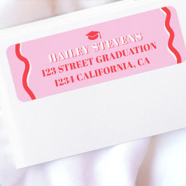 Etiqueta Graduación ondulada de curva roja rosada retro