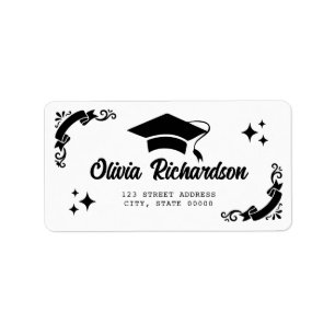 Etiqueta Graduación Personalizada Elegante Guión Estrellas 