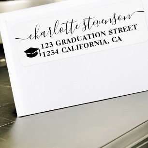 Etiqueta Graduación simple de correo en blanco negro