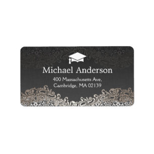 Etiqueta Graduación Vintage Elegante Silver Damask Graduado