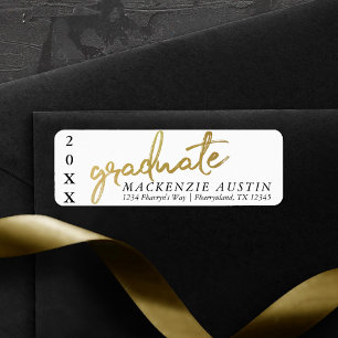 Etiqueta Graduado de oro y blanco   Elegante Faux Metallic