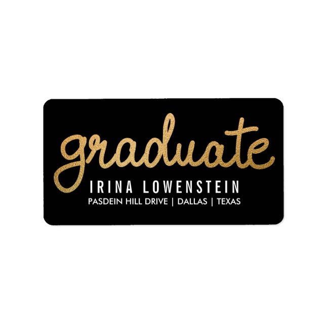 Etiqueta Graduado Faux Relieve metalizado dorado Typography (Frente)
