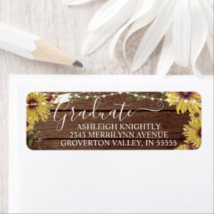 Etiqueta Graduado Rustic Sunflower Cadena de madera Encende