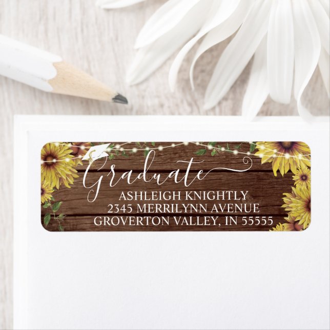 Etiqueta Graduado Rustic Sunflower Cadena de madera Encende (In situ)