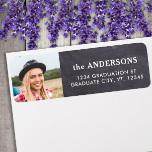 Etiqueta Graduate Photo Black Chalkboard Return Address