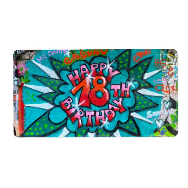 Etiqueta Graffiti feliz 18 de cumpleaños (Frente)