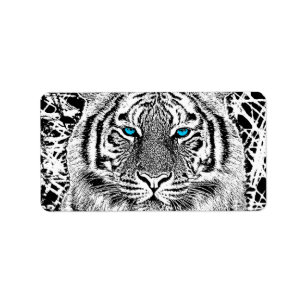 Etiqueta Gráfico De Tigres De Ojos Azules Negros Y Blancos