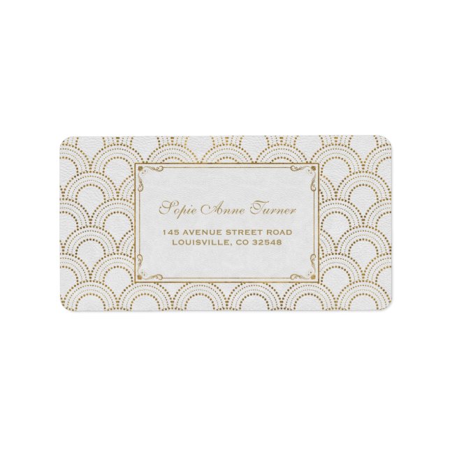 Etiqueta Gran Gatsby Art Deco Boda de oro blanco (Frente)