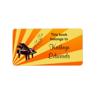 Etiqueta Grand Piano Notes Yellow and Gold Bookplate
