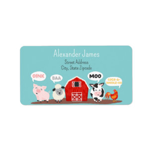 Etiqueta Granja de Animales Oink Baa Moo Personalizados Lin
