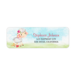 Etiqueta Granja de ovejas Chica de acuarela