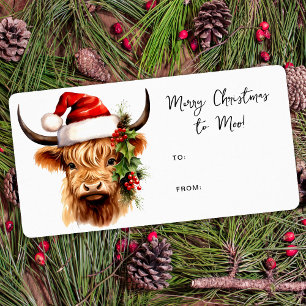 Etiqueta Granja Highland Cow Festiva Regalo de Navidad
