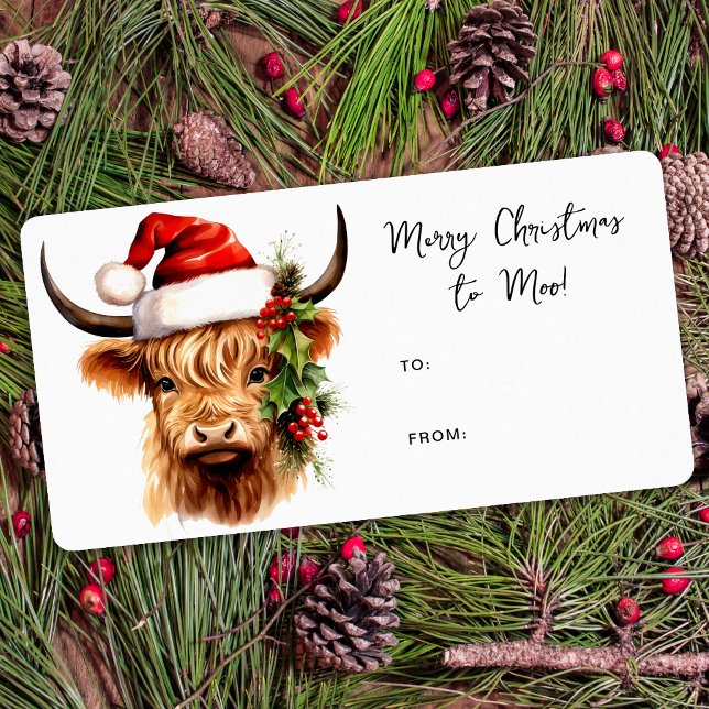 Etiqueta Granja Highland Cow Festiva Regalo de Navidad (Subido por el creador)