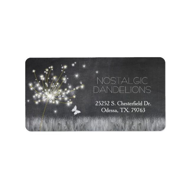Etiqueta Grayscale Chalkboard Dandelion Business (Frente)