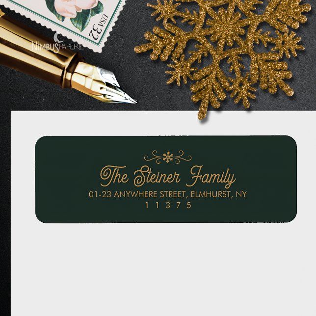 Etiqueta Green and Gold Snowflake Winter Address Label (Subido por el creador)