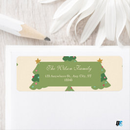 Etiqueta Green Beige Modern Christmas Tree Pattern