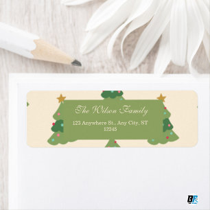Etiqueta Green Beige Modern Christmas Tree Pattern