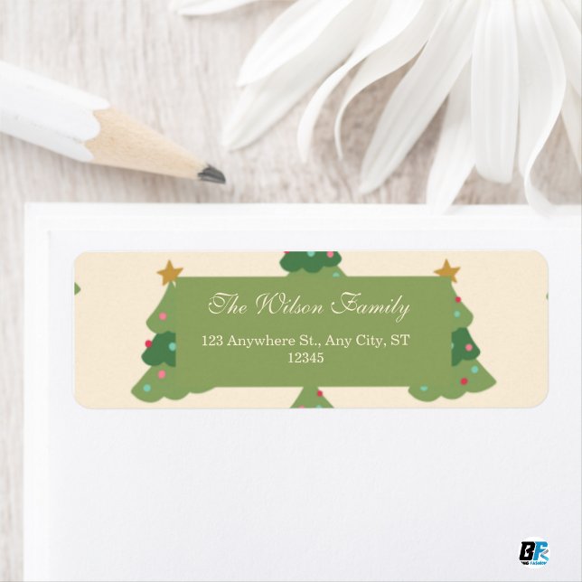 Etiqueta Green Beige Modern Christmas Tree Pattern (Subido por el creador)