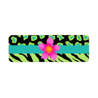Etiqueta Green, Black & Teal Zebra & Cheetah Pink Flower