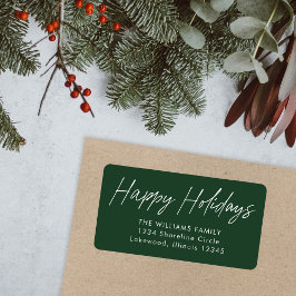 Etiqueta Green Calligraphy Happy Holidays Return Address