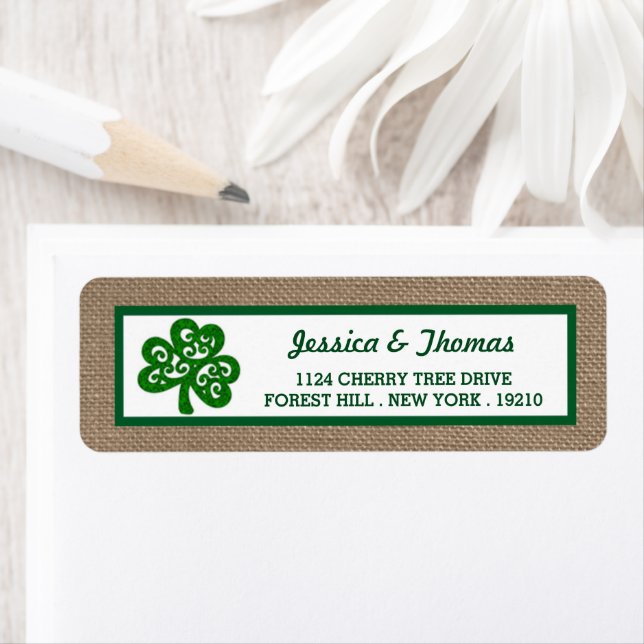 Etiqueta Green Clover & Burlap St. Patrick's Day (In situ)