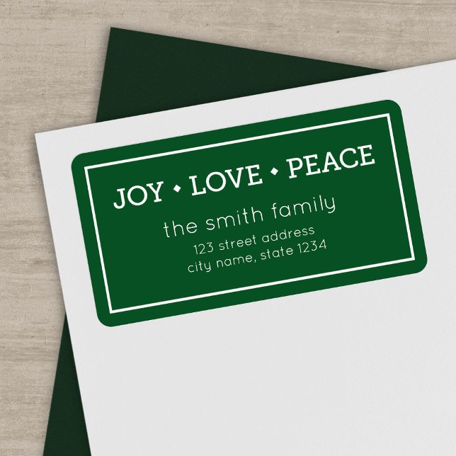 Etiqueta Green Joy Love Peace Modern Holiday Address (Subido por el creador)