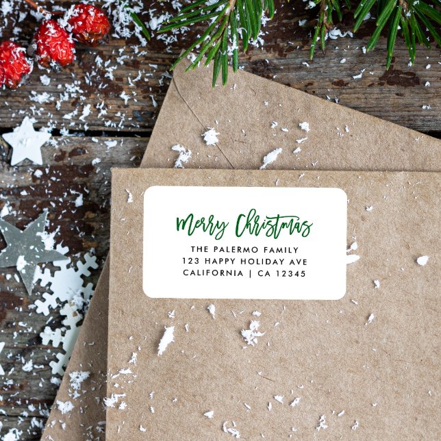 Etiqueta Green Merry Christmas Moderna Typography (Subido por el creador)