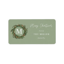 Green PA Wreath Monograma Merry Christmas Label V2