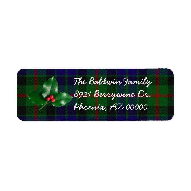 Etiqueta Green Plaid with Holly Address Labs (Frente)
