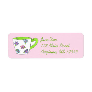 Etiqueta Green Purple Floral Teacup Tea Fiesta Cuppa