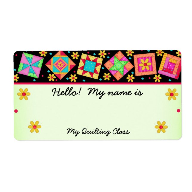 Etiqueta Green Quilt Blocks Quilters Name Tag (Frente)