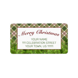 Etiqueta Green Red Plaid and Pine Merry Christmas Address
