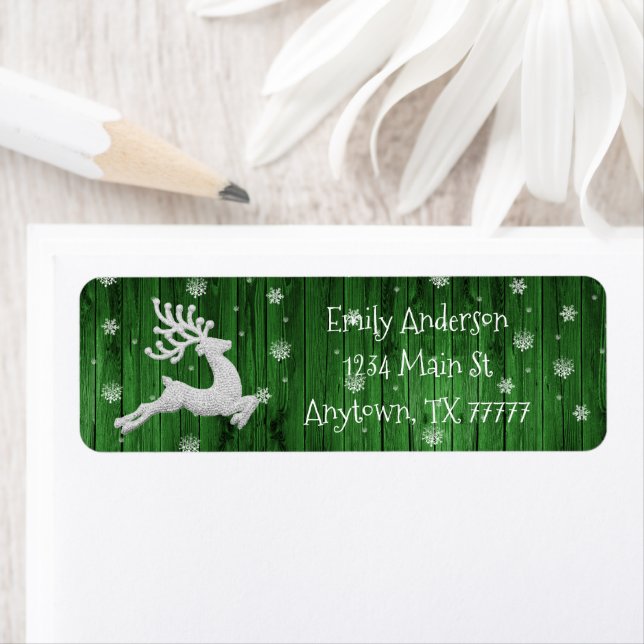 Etiqueta Green Rustic Christmas Reindeer Address Label (In situ)