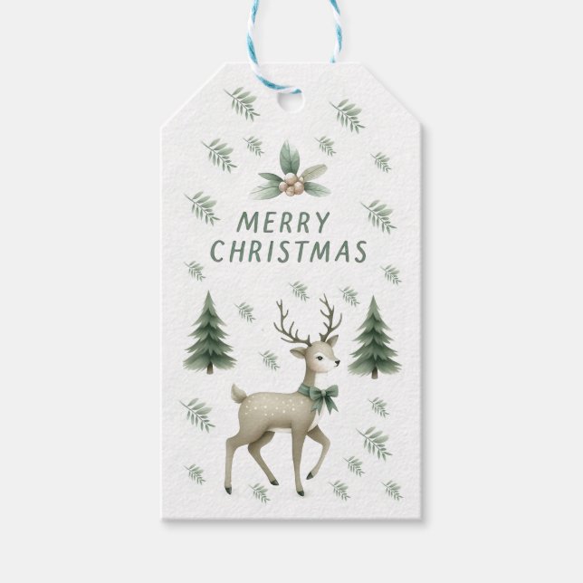 Etiqueta Green Sage Christmas Trees & Reindeer Gif (Anverso)