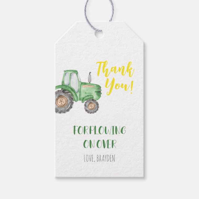 Etiqueta Green Tractor Farm Birthday Gift (Anverso)