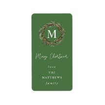 Green Wreath Monograma Feliz Navidad