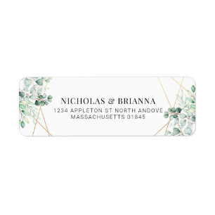 Etiqueta Greenery Eucalyptus Gold Elegant Return Address