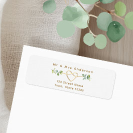 Etiqueta Greenery Gold Heart Wedding Return Address
