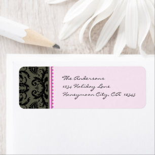 Etiqueta Grey & Black Damask Dots Pale Pink Address Labels