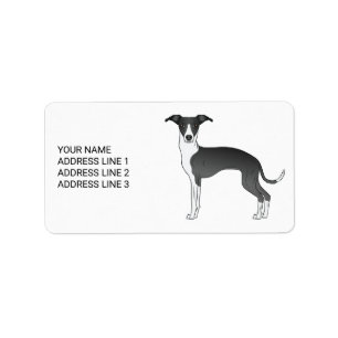 Etiqueta Greyhound Italiano Blanco Y Negro Con Texto Person