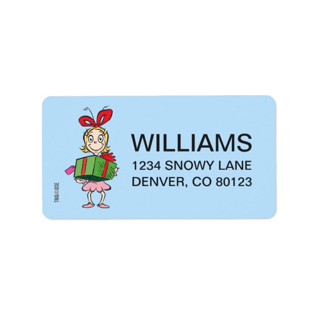 Etiqueta Grinch | Cindy-Lou Who - Holding Present (Frente)