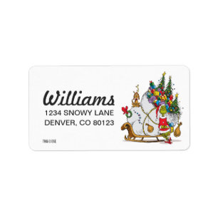 Etiqueta Grinch clásico Grinch & Max con Sleigh